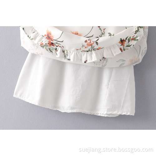 Women New Linen Leaf Print Hollow Out Dress